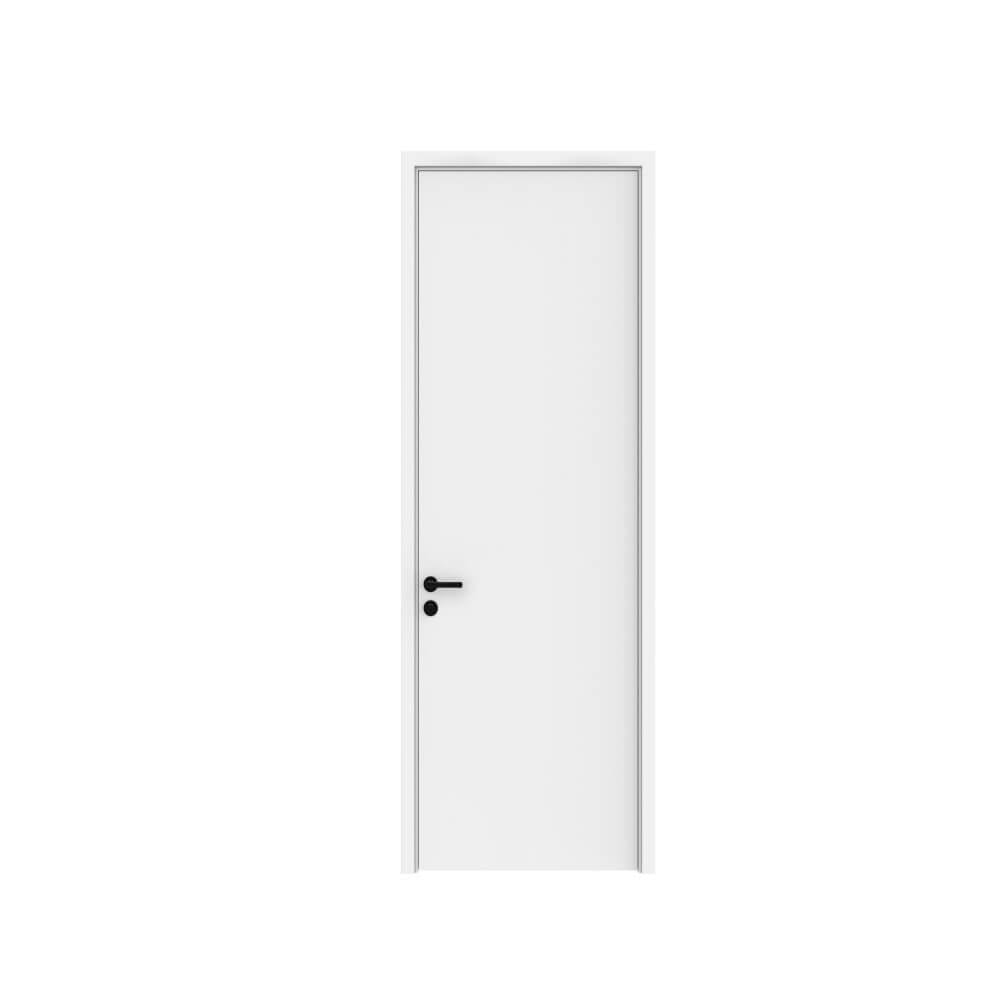 Kest minimalist white interior flush door with modern small black circular handle.