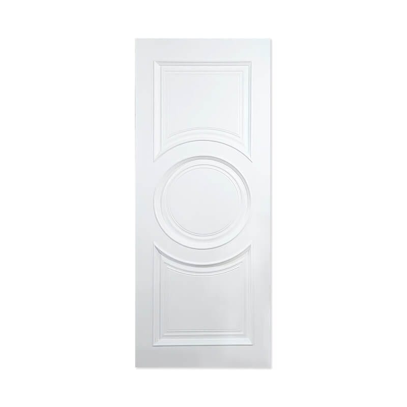 Kest classic white interior wood door with circular European relief pattern and embossed detailing.