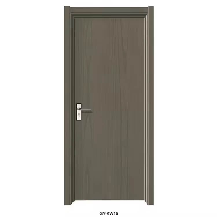 Kest modern interior wood door in grey oak finish, model GY-KW15, minimalist flush door design.