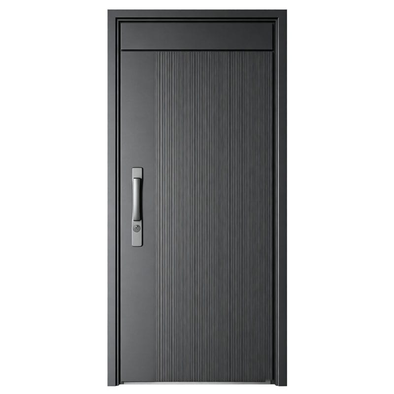 Kest Modern Black Security Door with Vertical Textures and Stainless Steel Long Handle