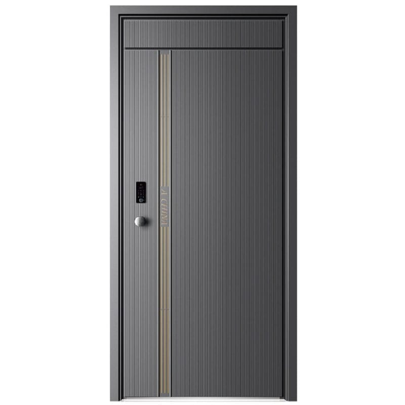 Kest Dark Grey Security Door with Gold Accents and Smart Fingerprint Lock