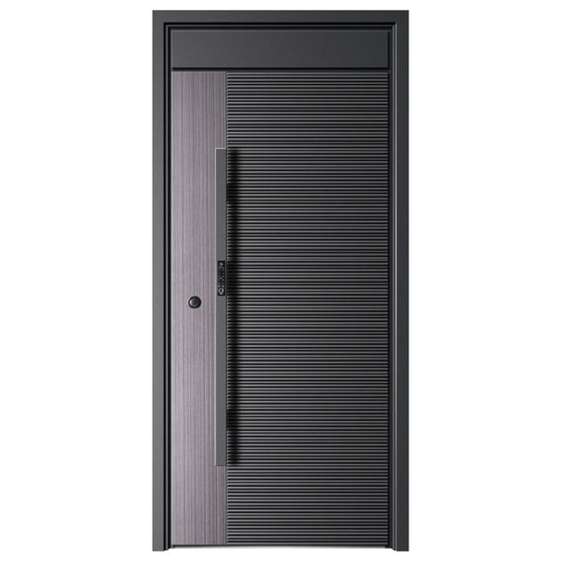 Kest Modern Charcoal Grey Security Door with Horizontal Slats and Long Handle
