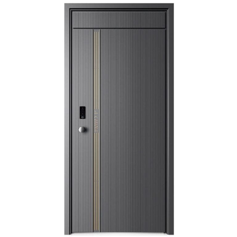 Kest Dark Grey Security Door with Gold Accents and Smart Fingerprint Lock