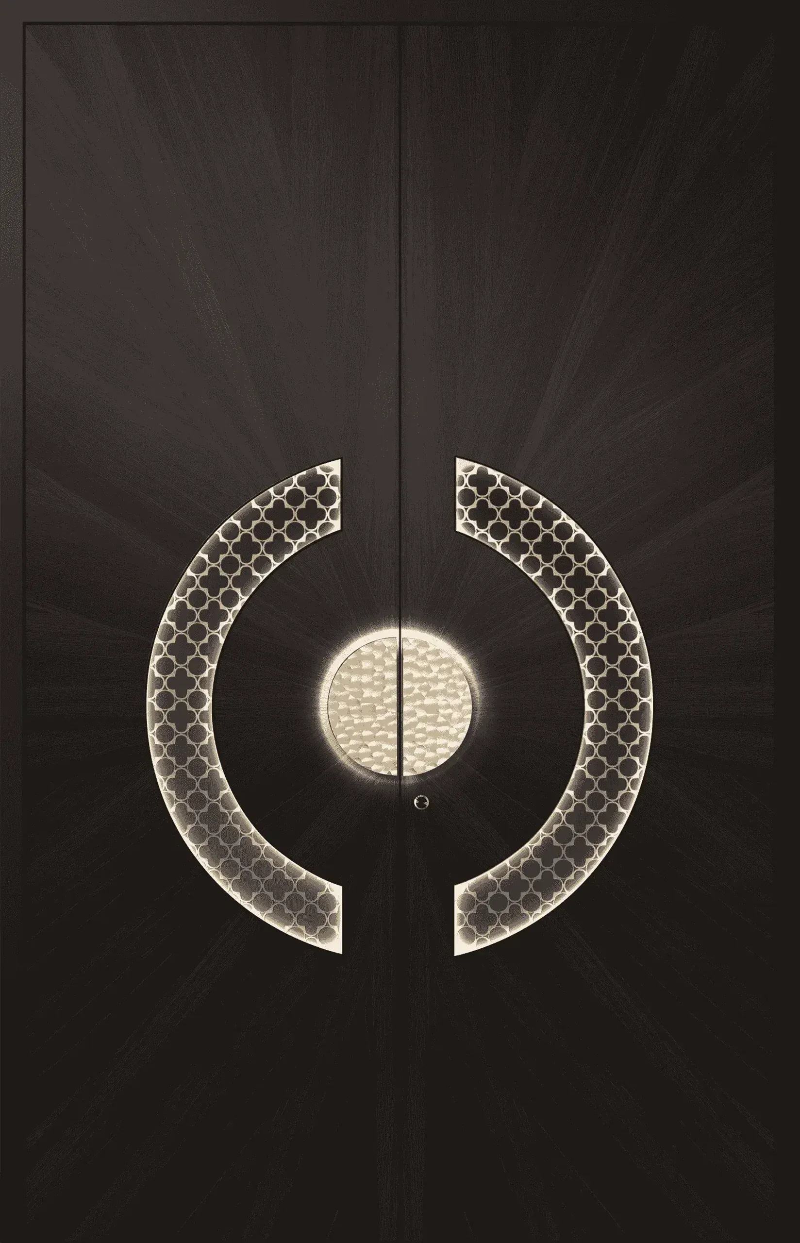 KEST modern double entry door with circular geometric metal inlay and concealed hinges