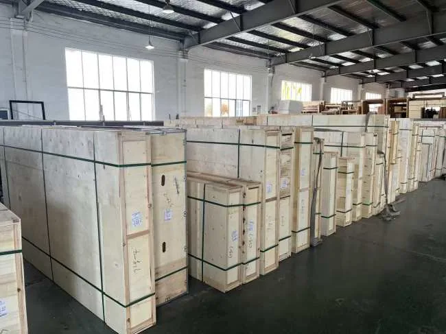 Wooden export crates prepared for international shipment of KEST Door products.